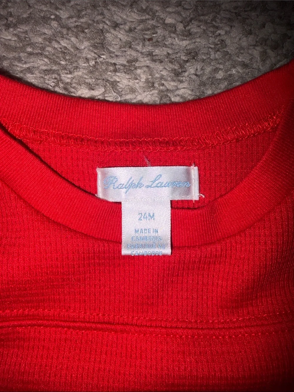 Ralph Lauren Red Long-Sleeve Waffle Knit Crew Shirt with Yellow Pony